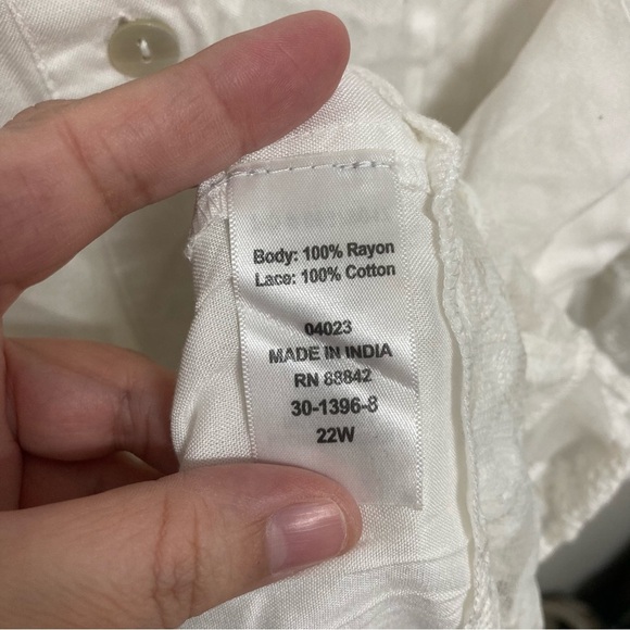 Roaman's Women’s White Lace Illusion Button-Up Tunica Top Size22 Costal Vacation - Picture 5 of 13